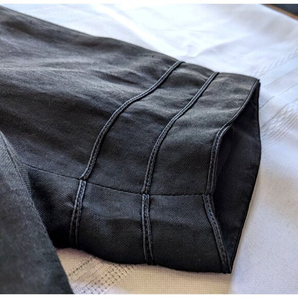 Rare Vtg 80s EMPORIO ARMANI Linen-Blend Black Cropped Jacket Size IT 46/ US 10 - Picture 2 of 12